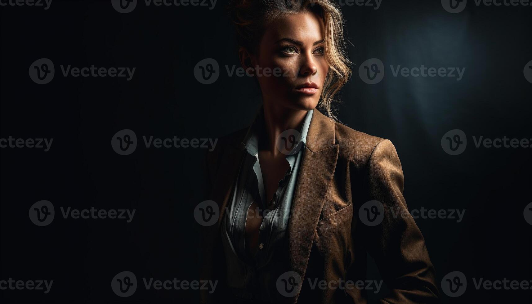 Confident young woman in elegant fashion portrait generated by AI photo