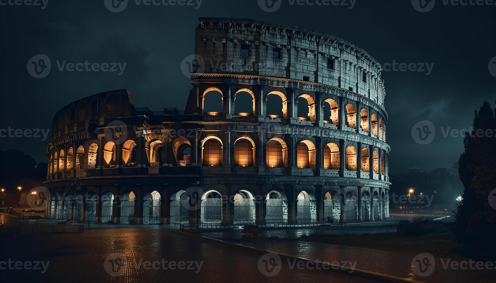 Majestic architecture illuminated at dusk, ancient ruins generated by AI photo