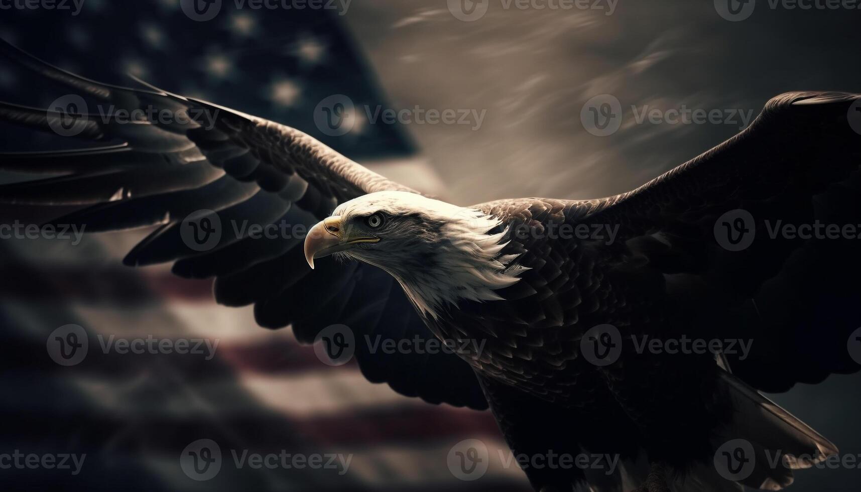 Majestic bald eagle flying with American pride generated by AI photo