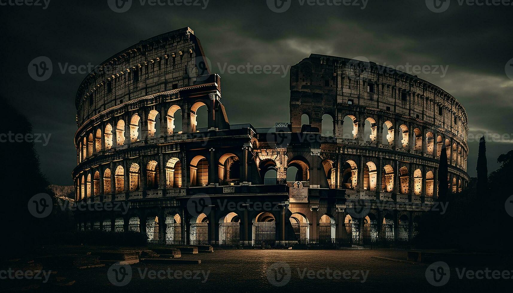 Majestic ruins illuminated by twilight blue sky generated by AI photo