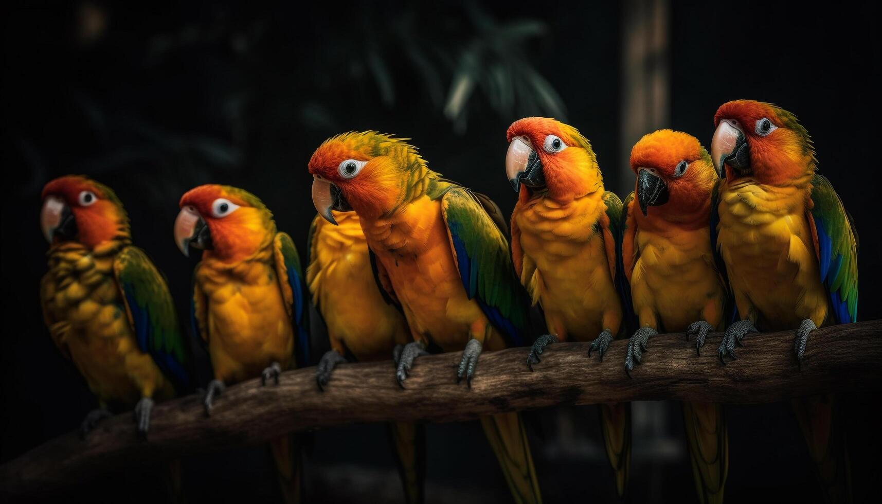 Vibrant gold and blue macaw perching outdoors generated by AI photo