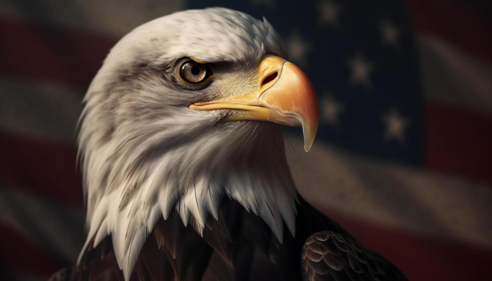 Majestic bald eagle perching, looking at camera generated by AI photo