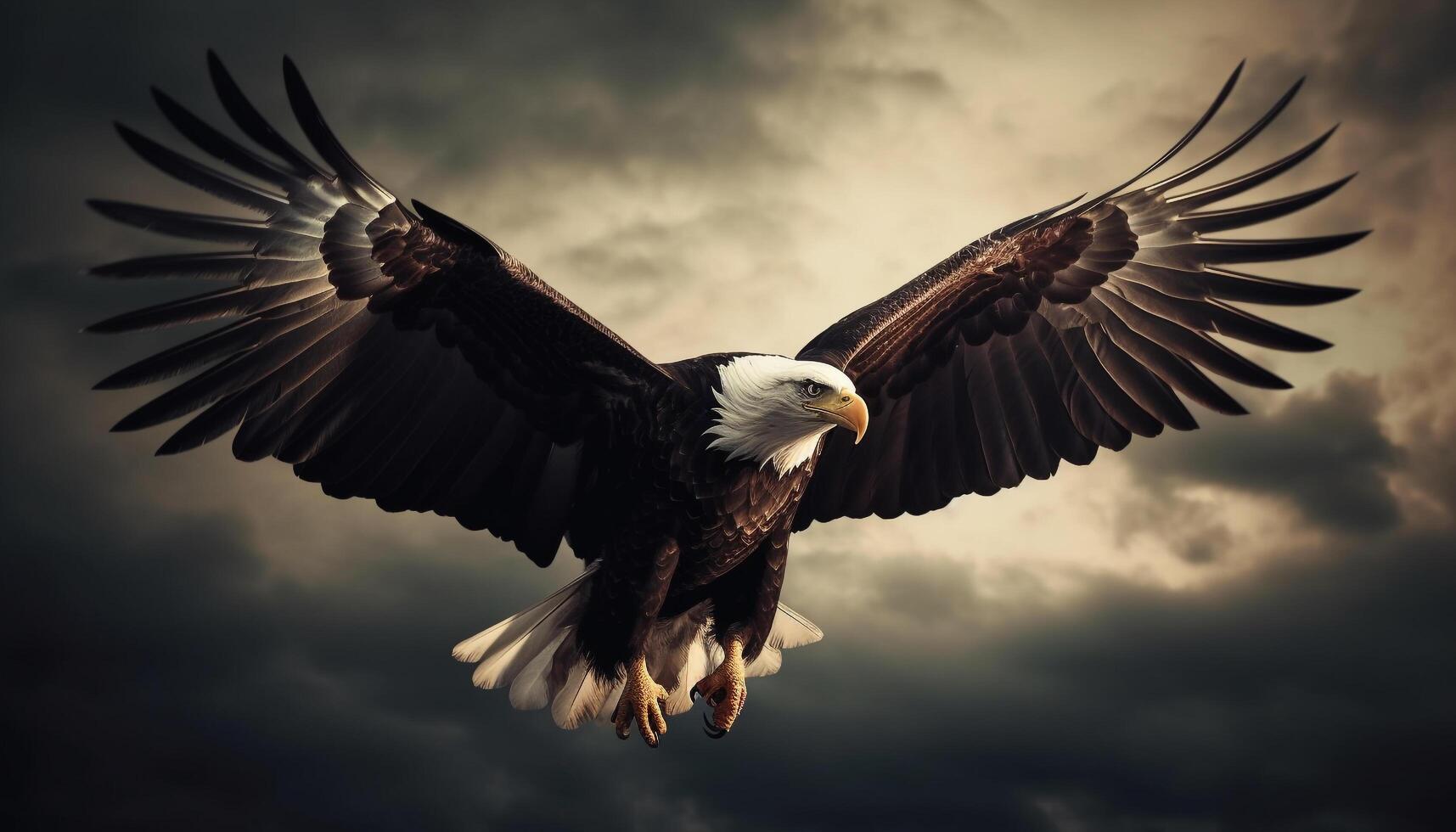 Majestic bald eagle spreads wings in mid air generated by AI photo