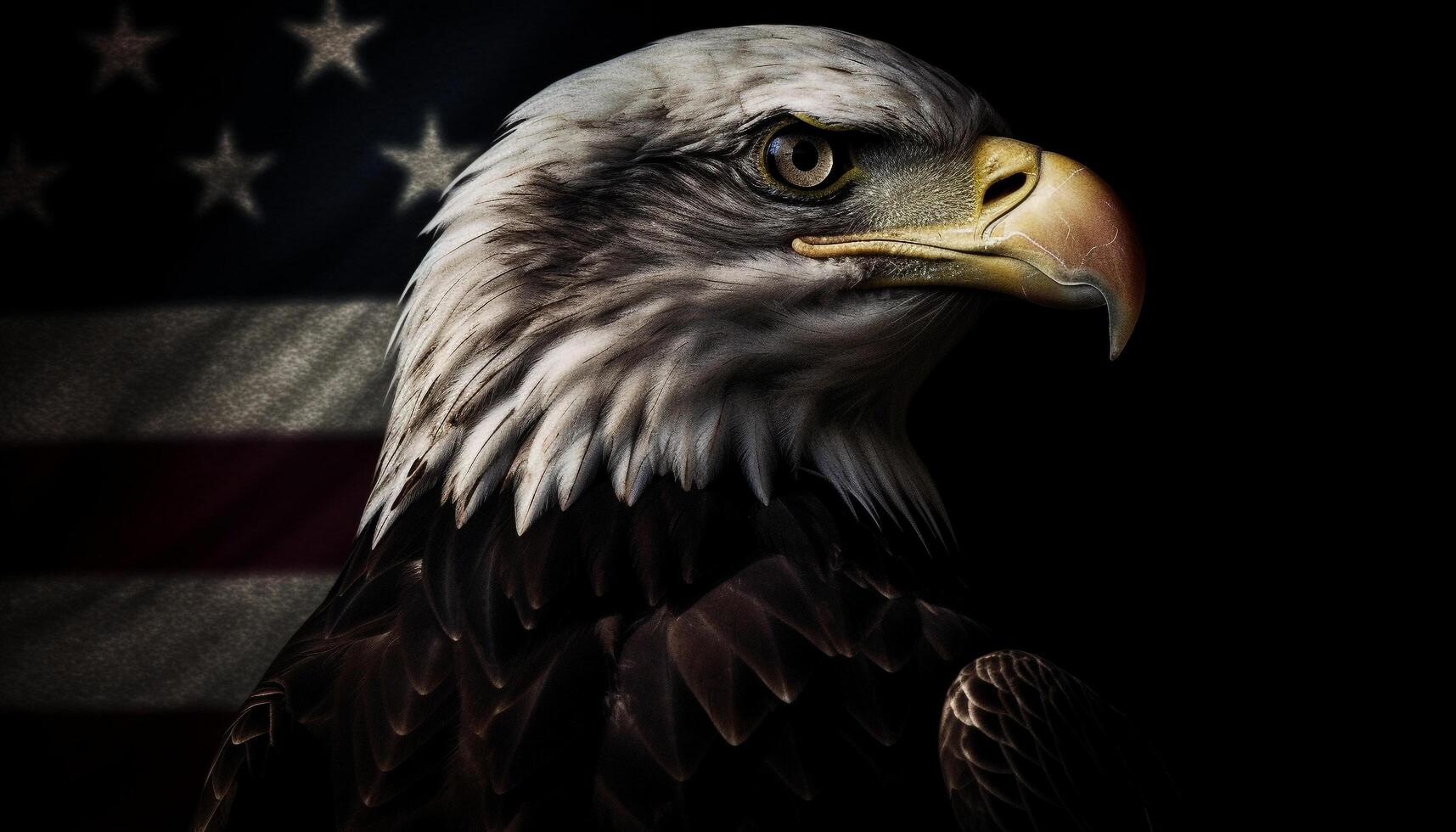 Majestic bald eagle flying with American flag generated by AI photo