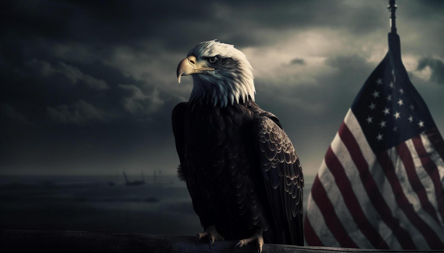 Majestic bald eagle soaring in American skies generated by AI photo