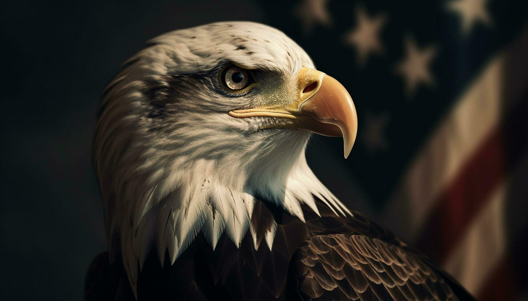 Majestic bald eagle perching, looking at camera generated by AI photo