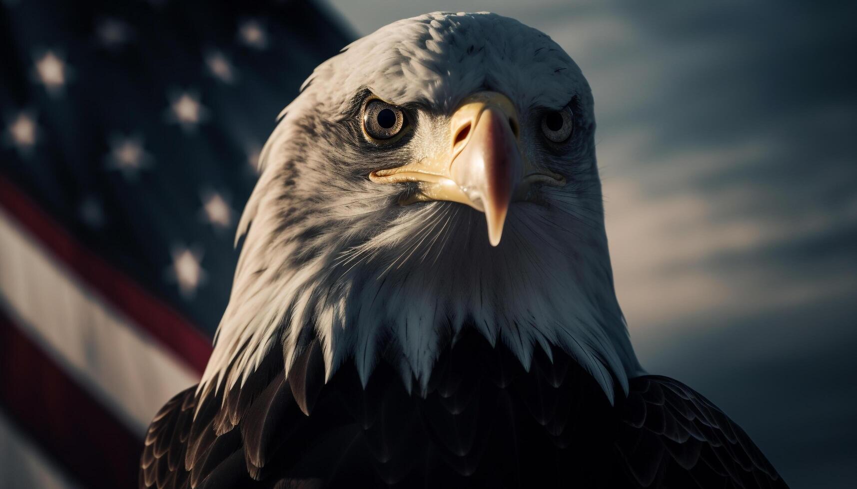 Majestic bald eagle staring with patriotic pride generated by AI photo