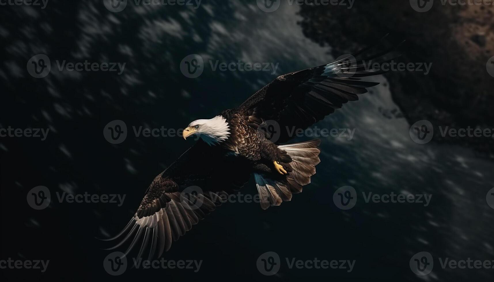 Majestic bald eagle soaring in mid air freedom generated by AI photo