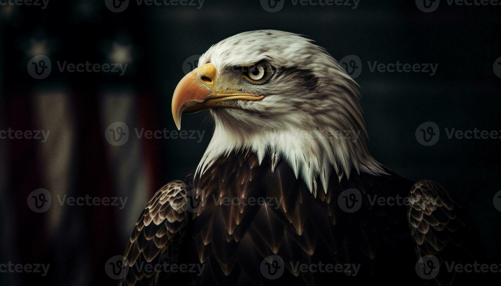 Majestic bald eagle perching on branch, sharp beak generated by AI photo