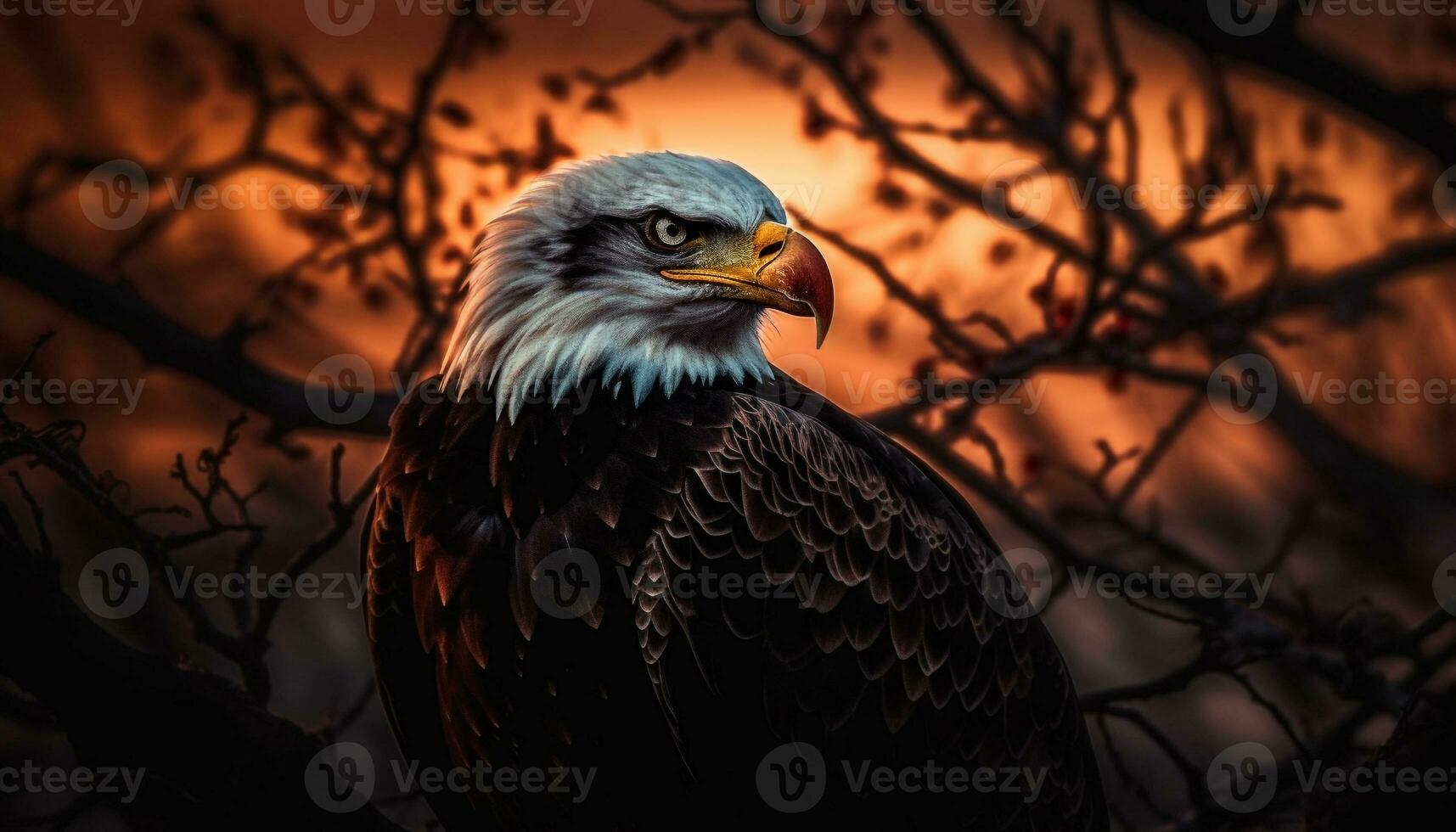 majestuoso pájaro de presa perchas en rama generado por ai foto