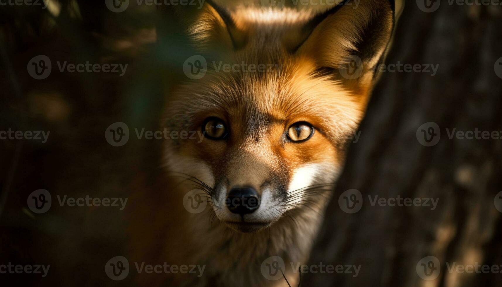 Red fox looking cute in natural forest generated by AI photo