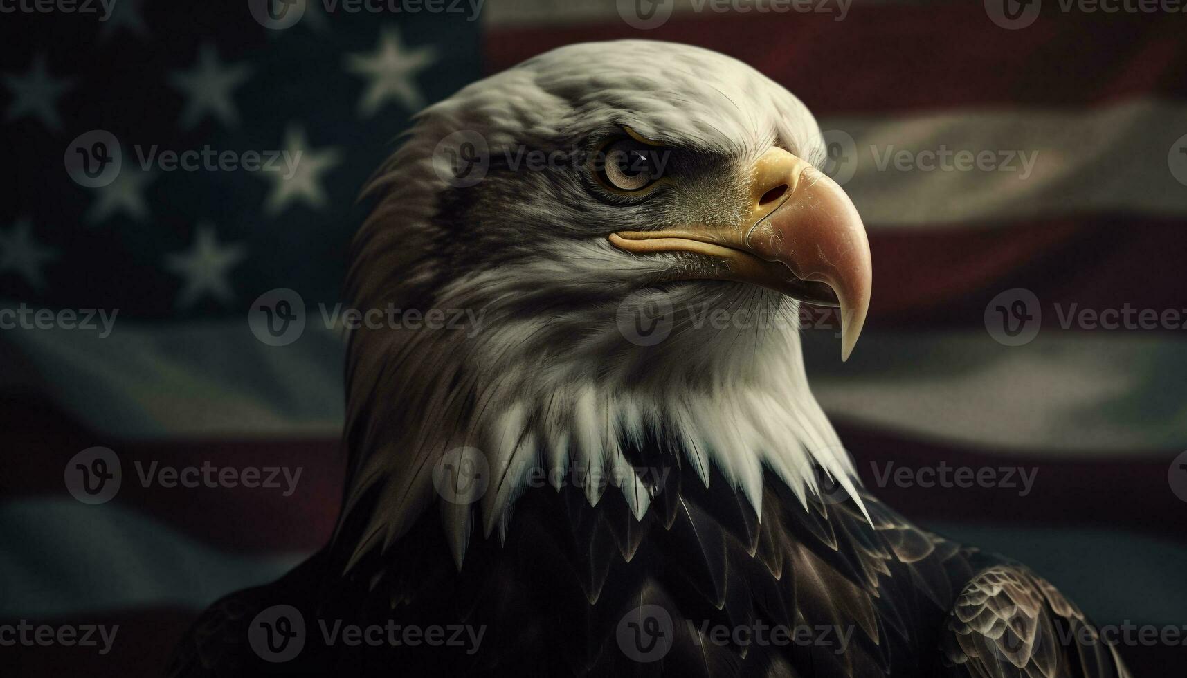 Majestic bald eagle perching, staring at camera generated by AI photo