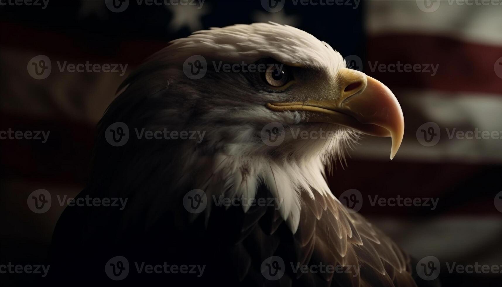 Majestic bald eagle staring with patriotic pride generated by AI photo