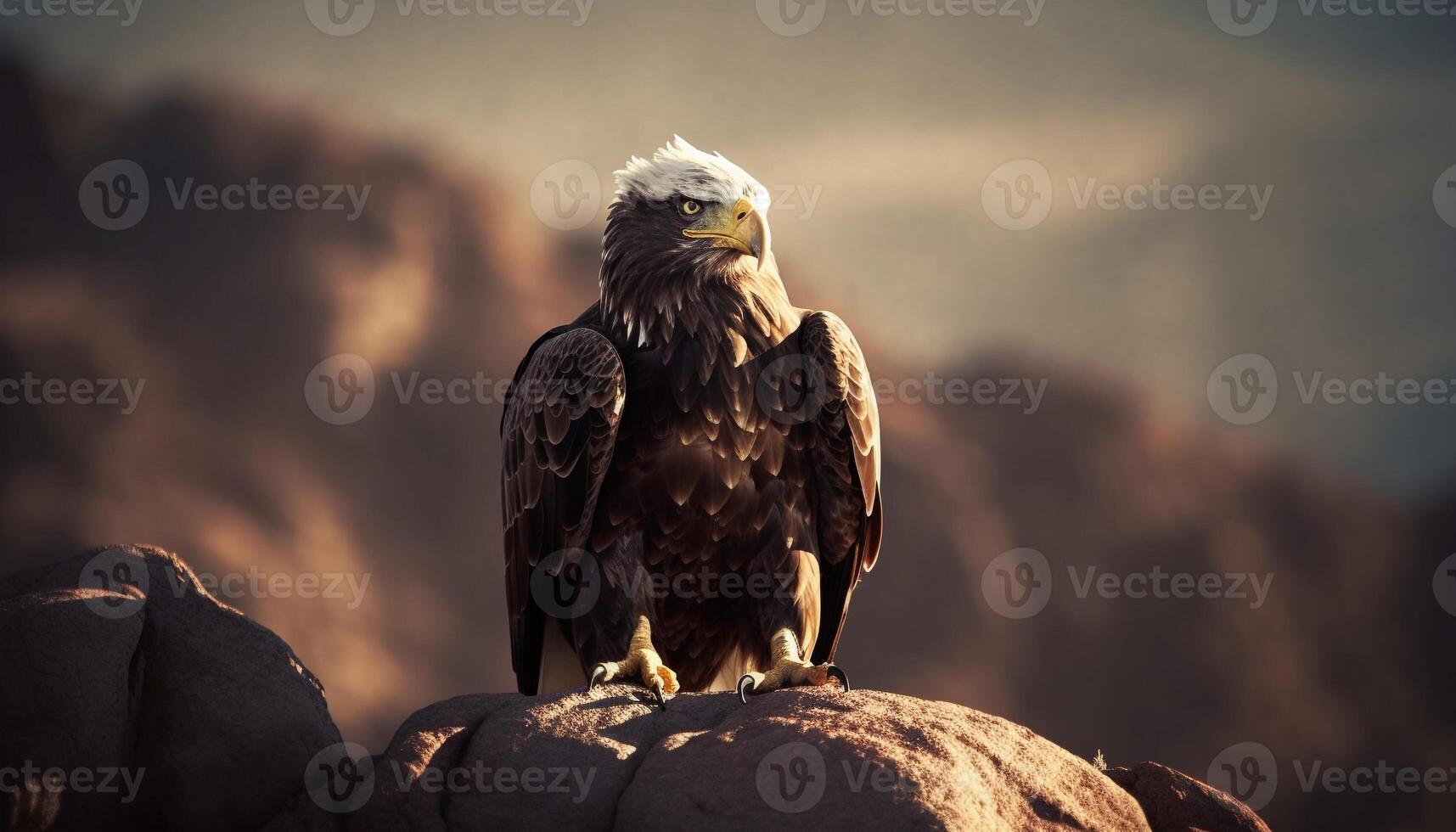 Majestic bird of prey perching on branch generated by AI photo