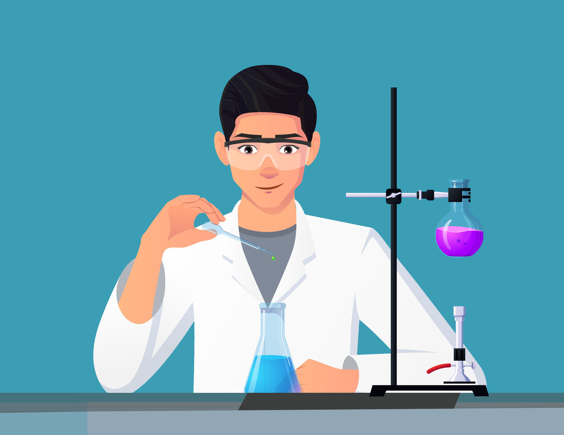 Scientist, Chemist Man Mixing Chemicals In A Lab and conducting