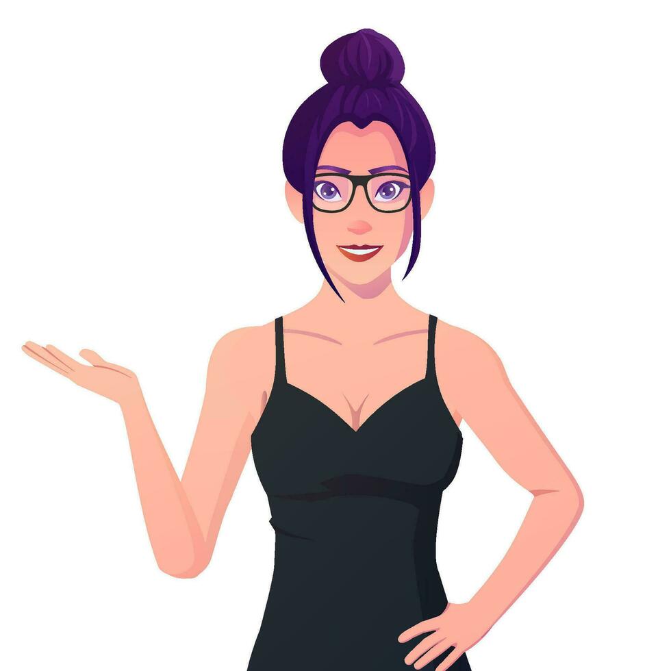 Business Woman Presenting, Showing Cartoon woman in Formal Dress Character vector