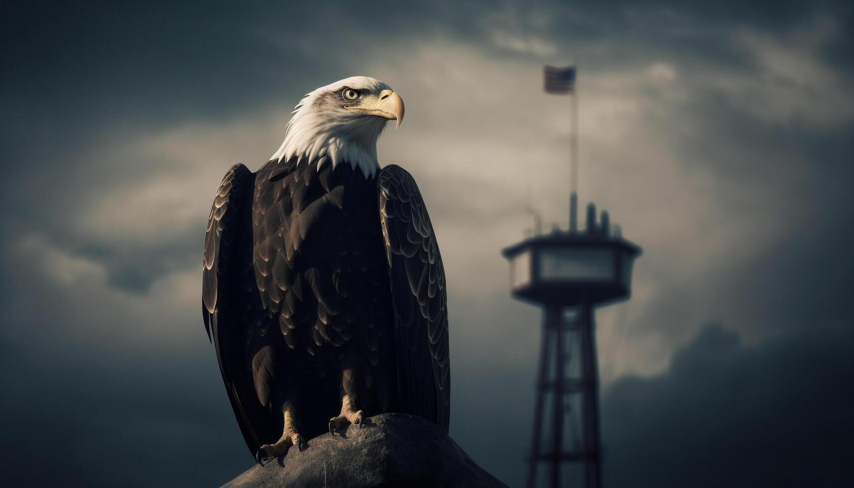 Majestic bird of prey perching on branch generated by AI photo