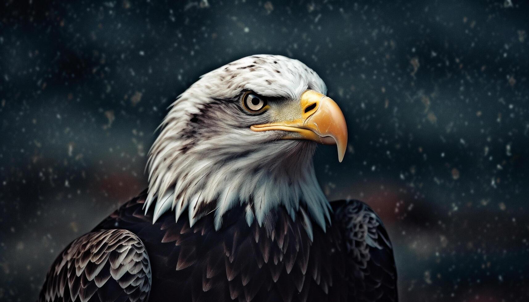 Majestic bald eagle perching on snowy branch generated by AI photo