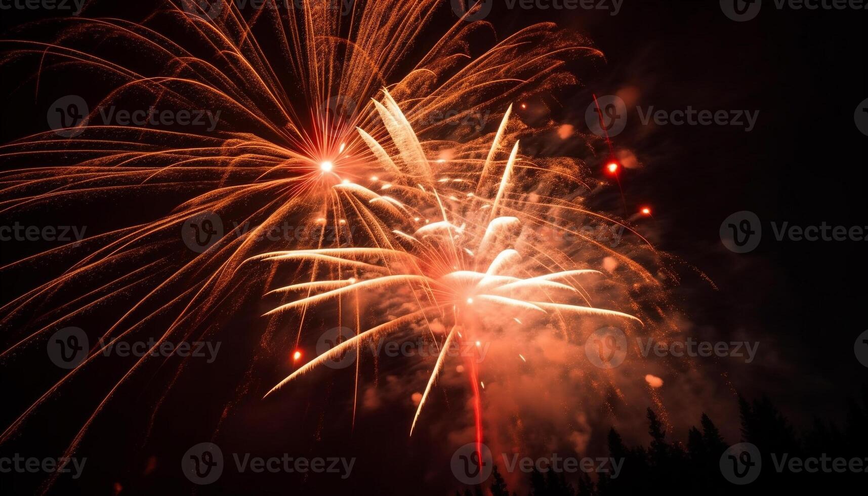 July fourth celebration exploding firework display illuminates night generated by AI photo