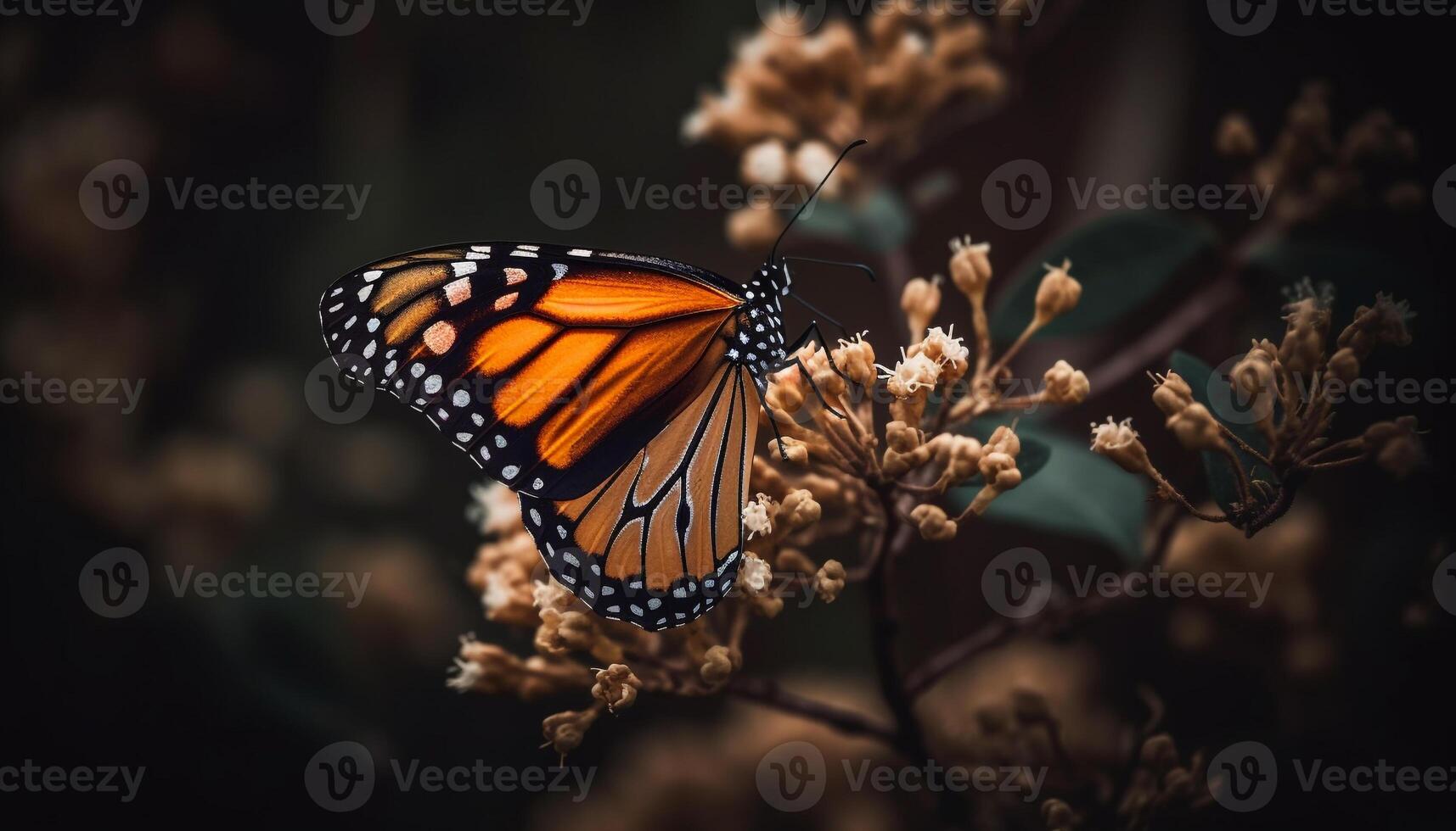 vibrante monarca mariposa ala en verano bosque generado por ai foto