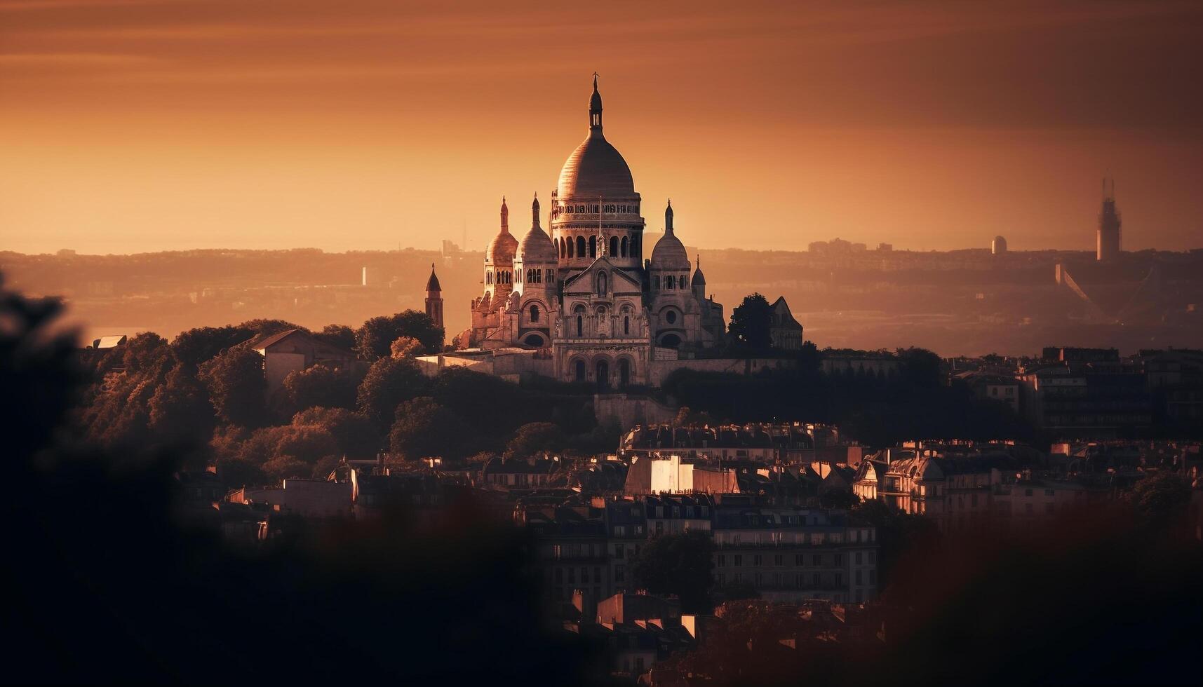 Silhouette of famous basilica at dusk, spirituality reigns generated by AI photo