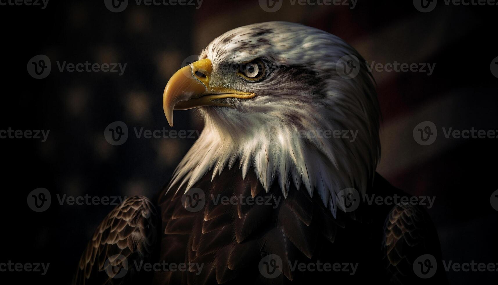 Majestic bald eagle perching, sharp beak focused generated by AI photo