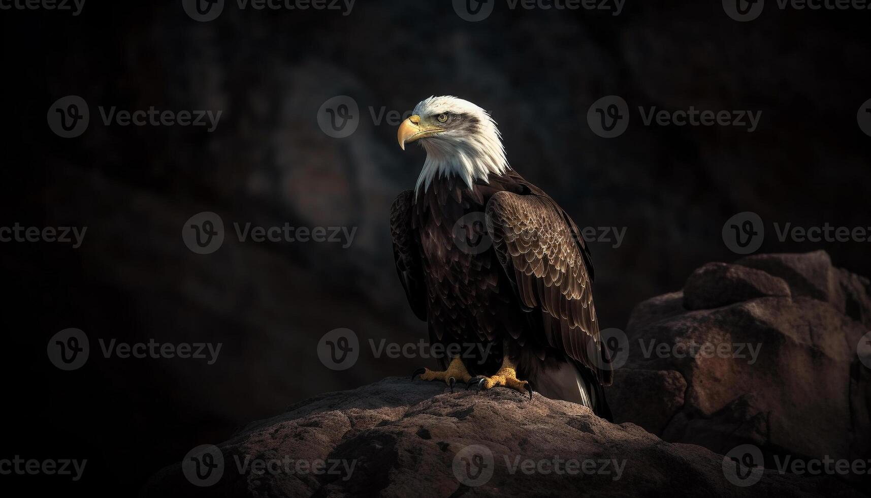 Majestic bald eagle perching, hunting in nature generated by AI photo