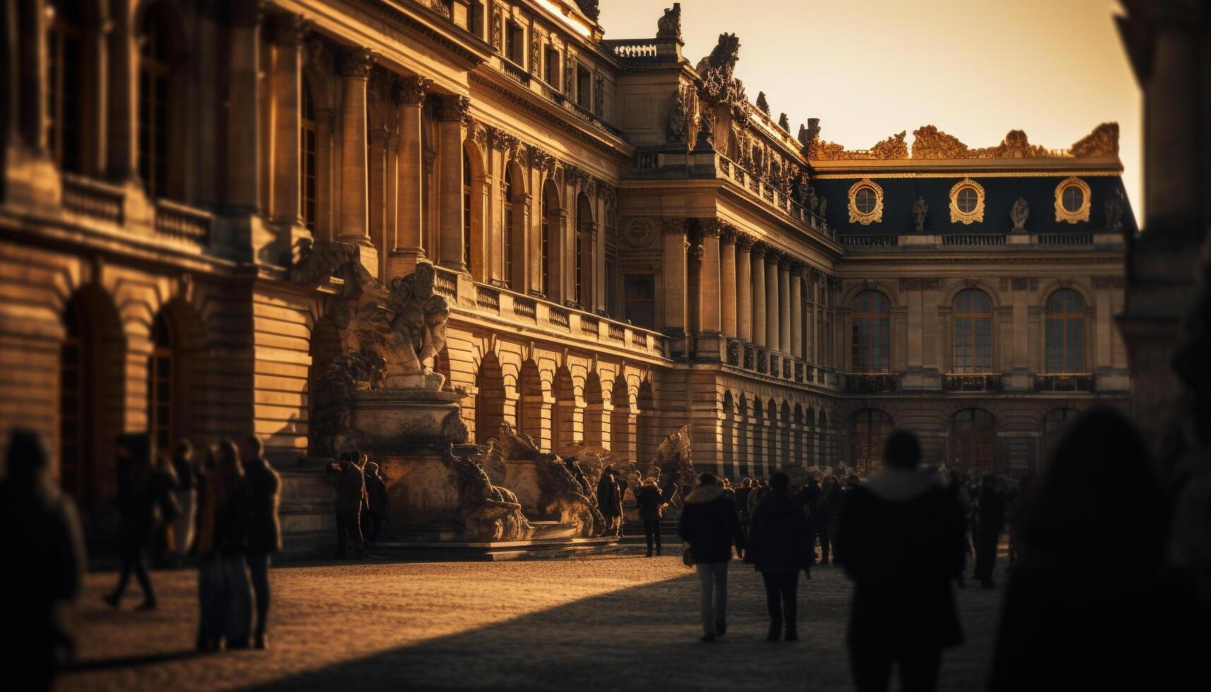 Silhouette of majestic statue illuminates cityscape at dusk generated by AI photo