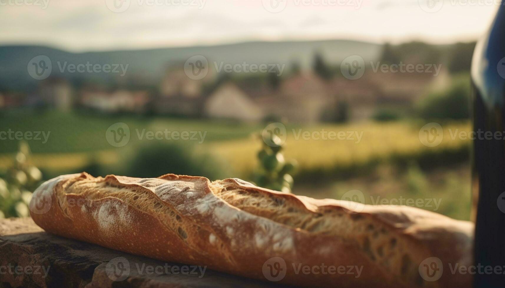 Fresh baguette and grapes for a picnic snack generated by AI photo
