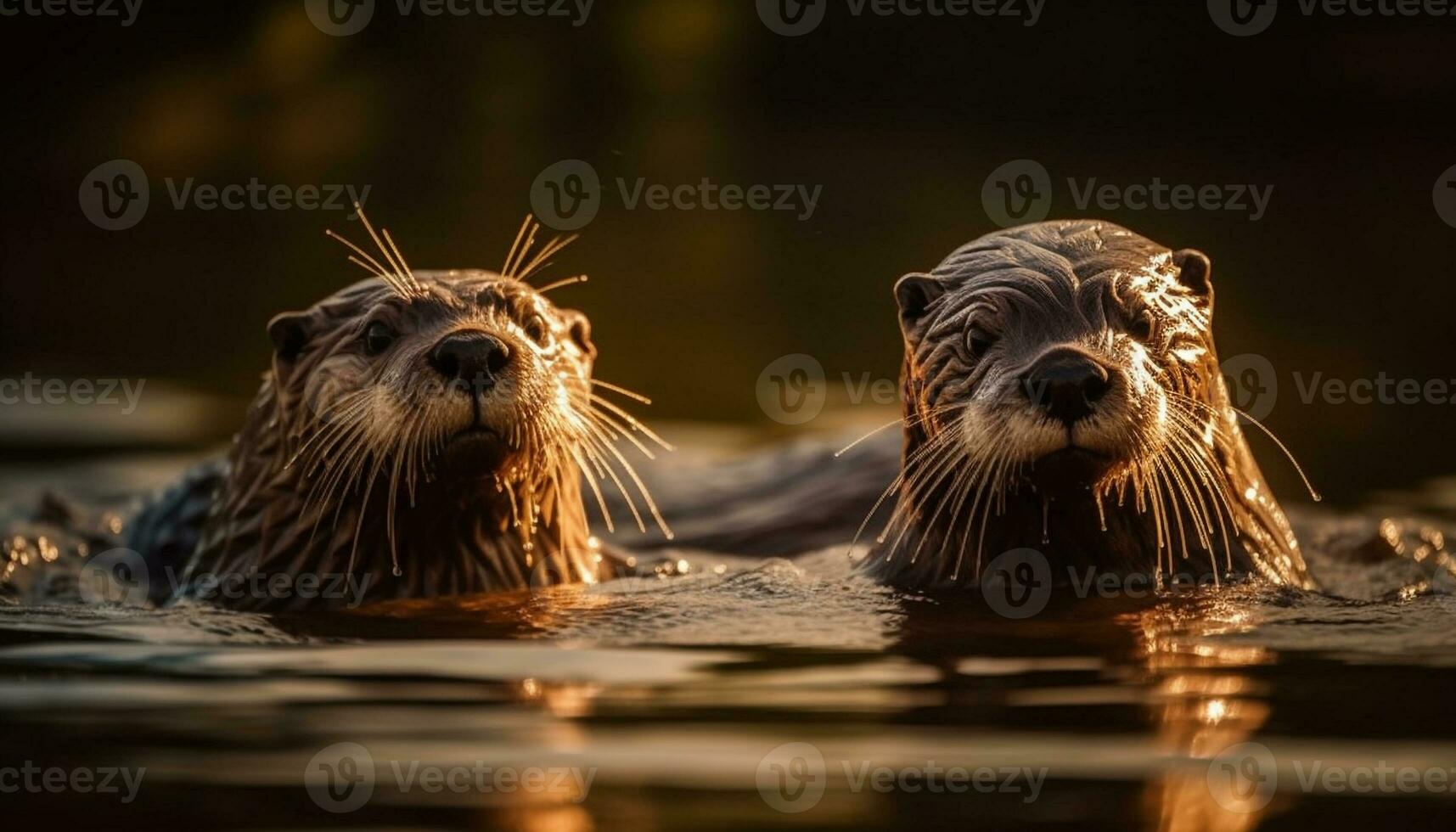 Playful sea lion swimming in tranquil pond generated by AI photo