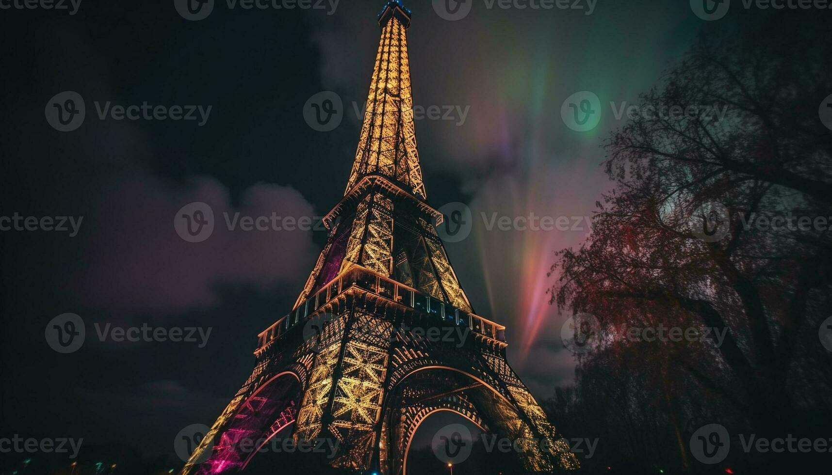 Illuminated architecture izes majestic French culture at night generated by AI photo