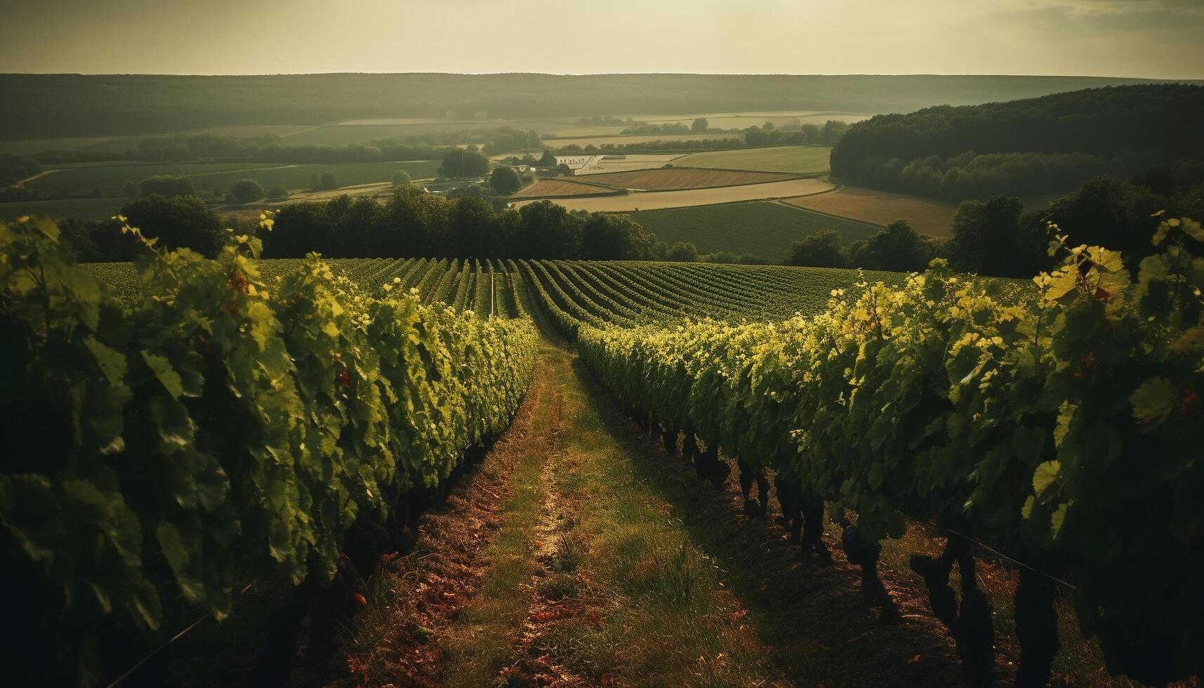 Ripe grapes in vineyard, ready for harvesting generated by AI photo