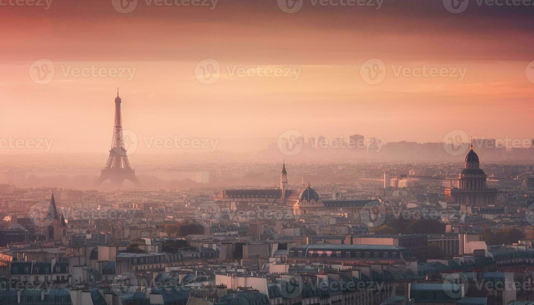 Sunset illuminates majestic city skyline, famous landmark generated by AI photo