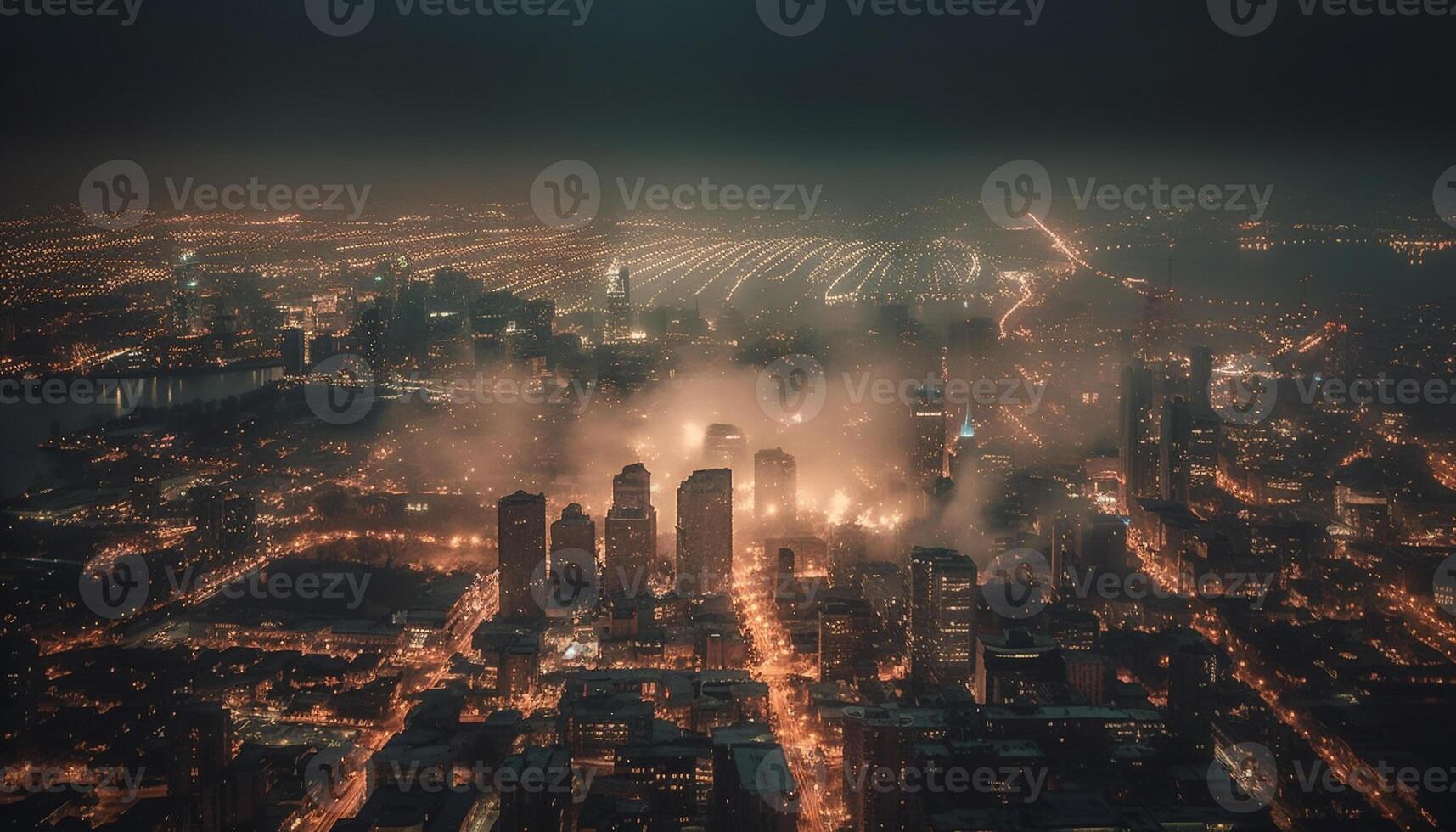 brillante paisaje urbano a oscuridad, un futurista panorama generado por ai foto