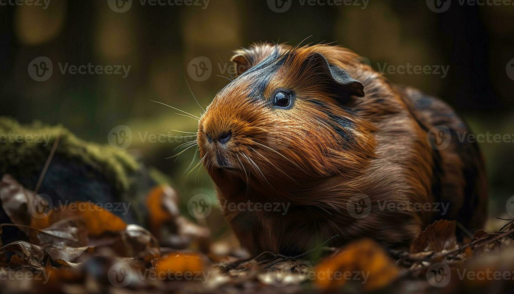 Fluffy guinea pig eating grass in autumn generated by AI photo