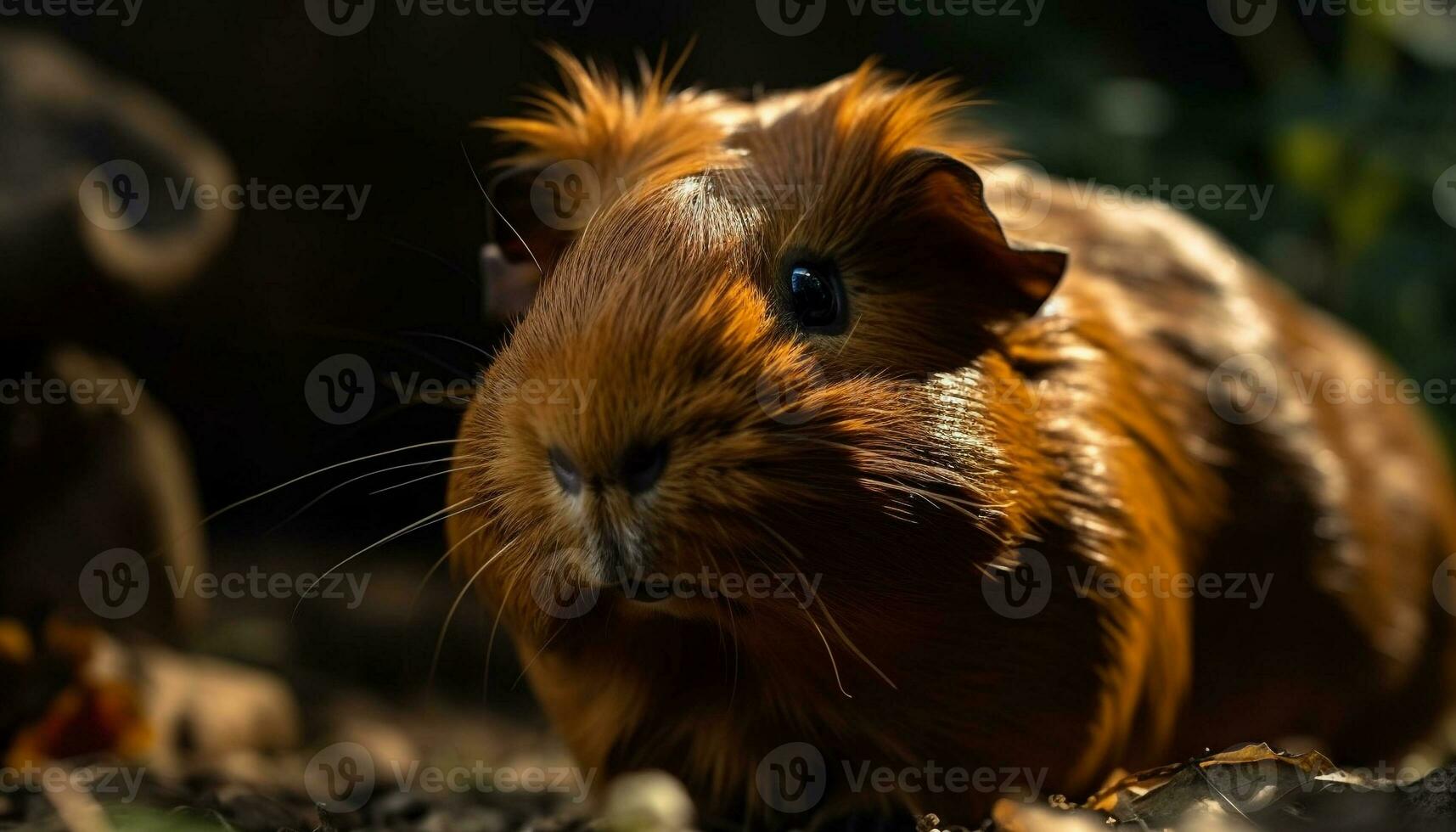 Fluffy guinea pig looking at camera curiously generated by AI photo