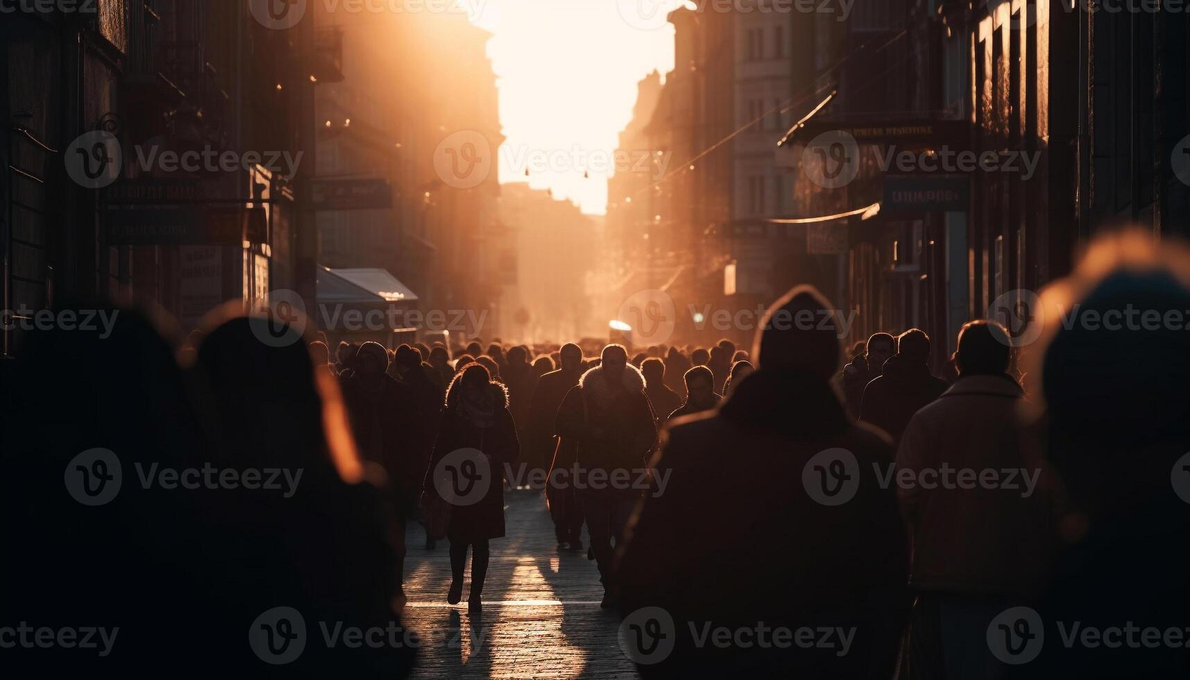 Silhouettes of tourists walking in crowded city streets generated by AI photo