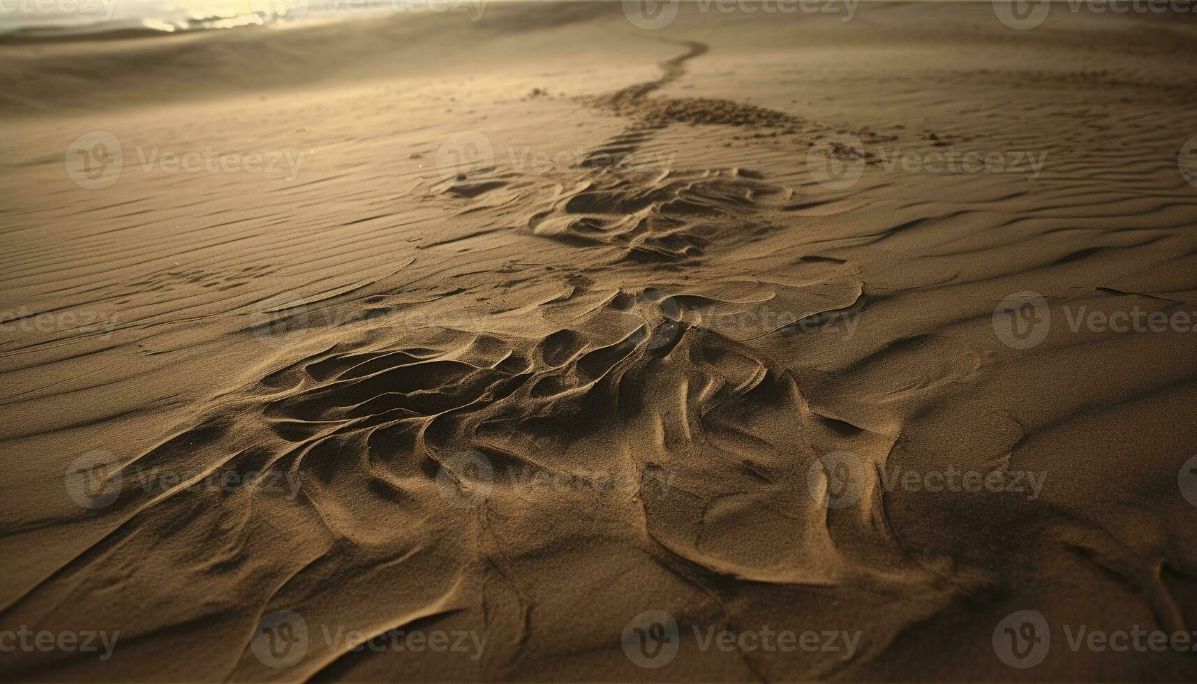 Rippled sand dune pattern in tranquil sunset generated by AI photo