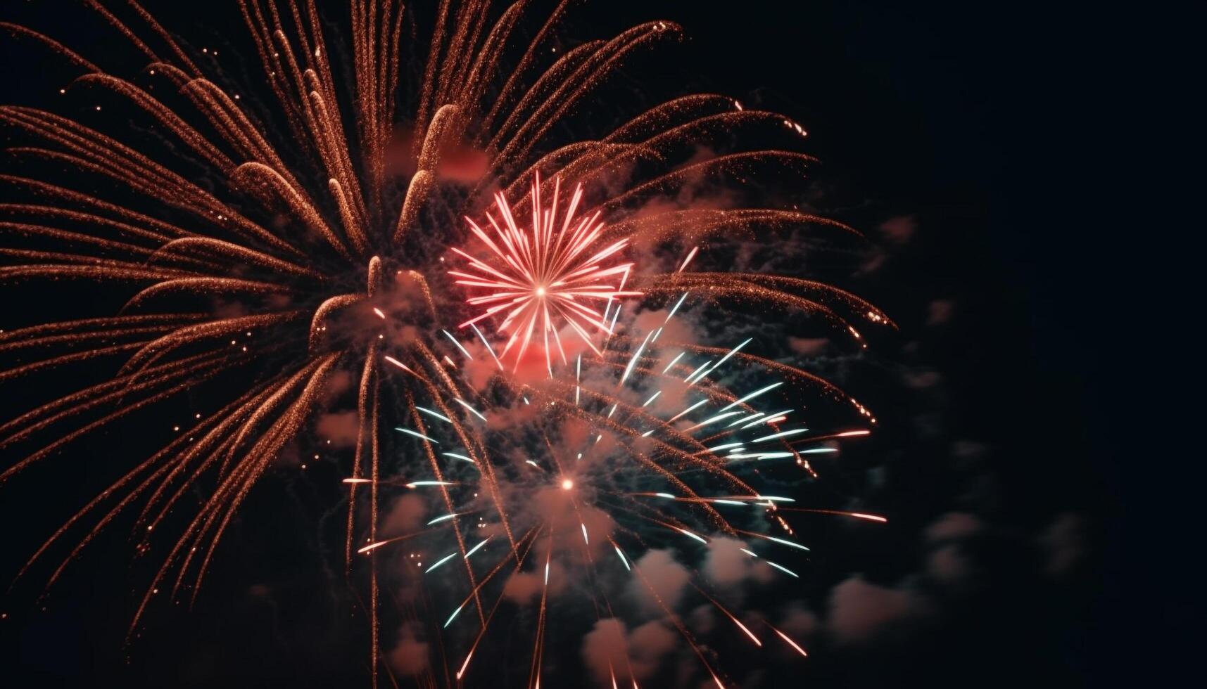 Multi colored fireworks exploding in the dark night generated by AI photo