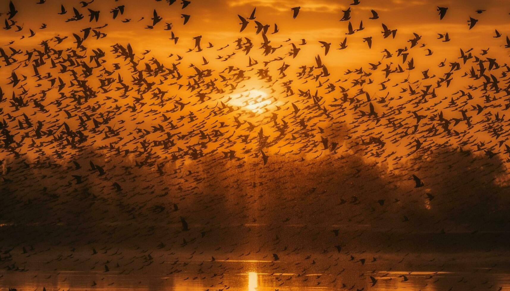 Glowing animal silhouette flying in vibrant sunset generated by AI photo