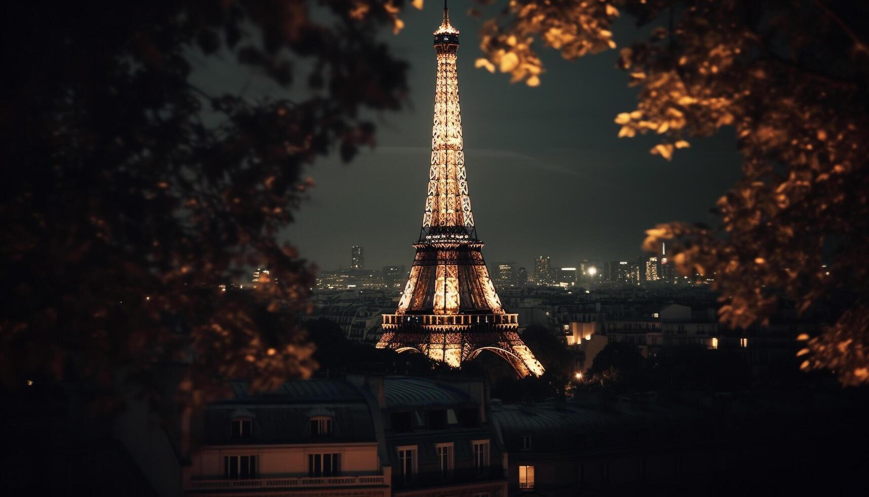 City skyline illuminated at dusk, a symbol generated by AI photo