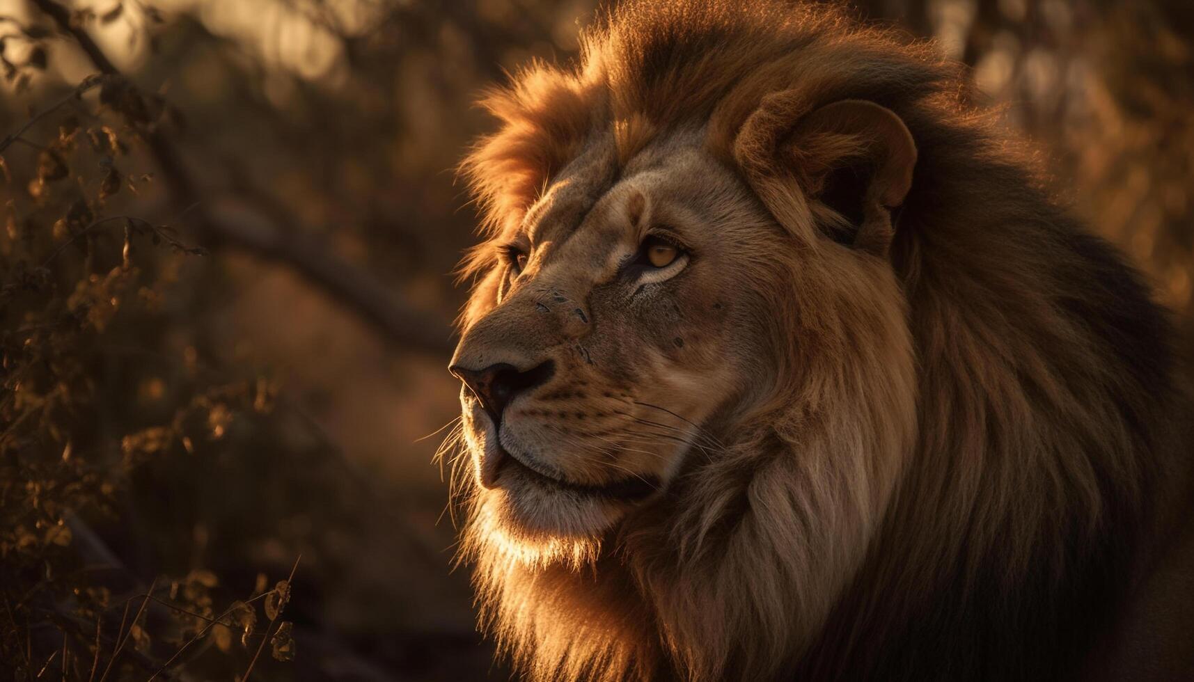 Majestic lion walking through the African savannah generated by AI photo