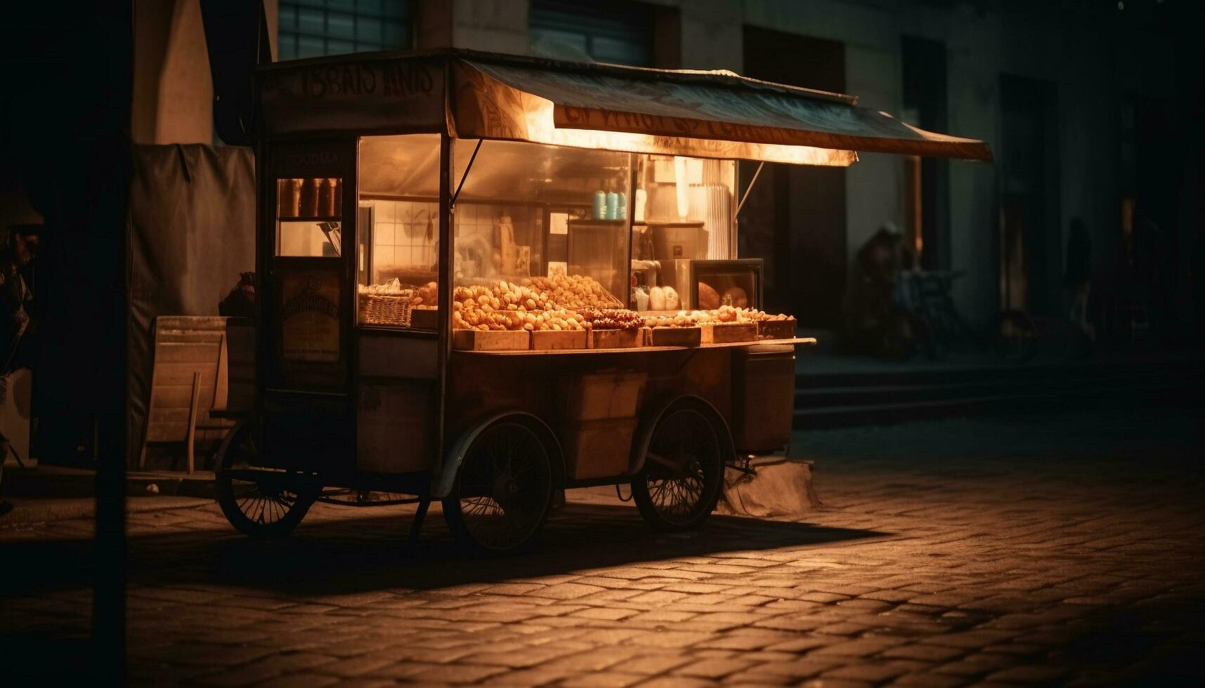 Grilled meat sold by old Chinese vendor generated by AI photo