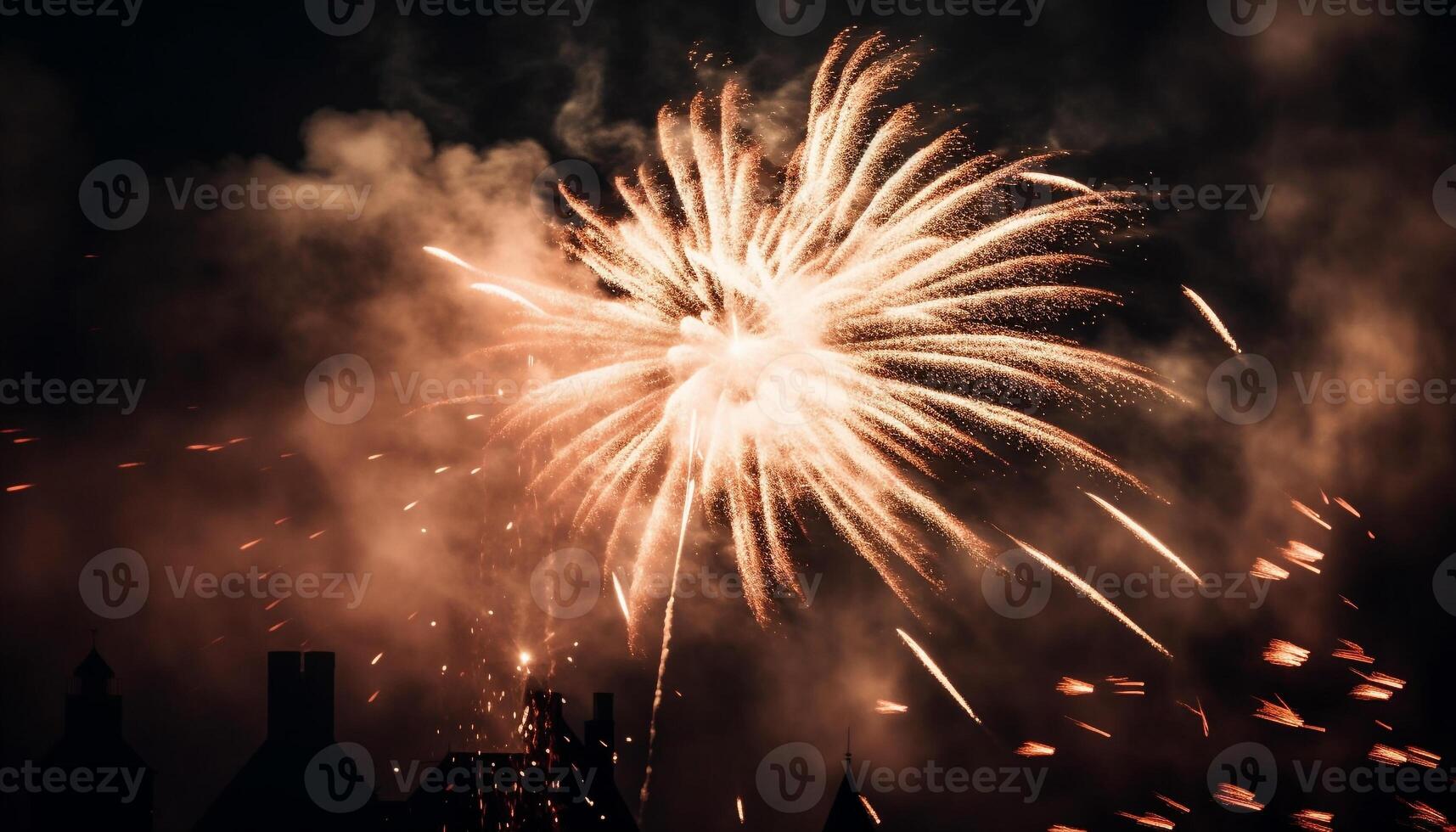 Explosive fireworks light up the dark night generated by AI 24714154