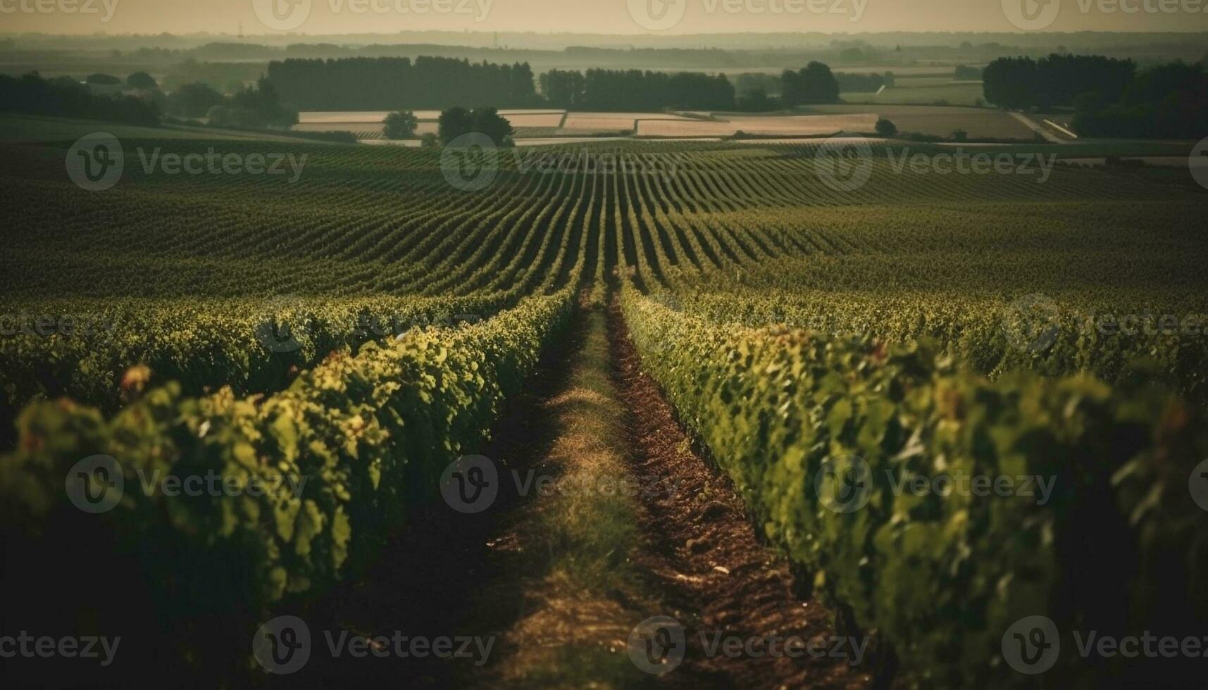 puesta de sol terminado viñedo, naturaleza belleza en agricultura generado por ai foto