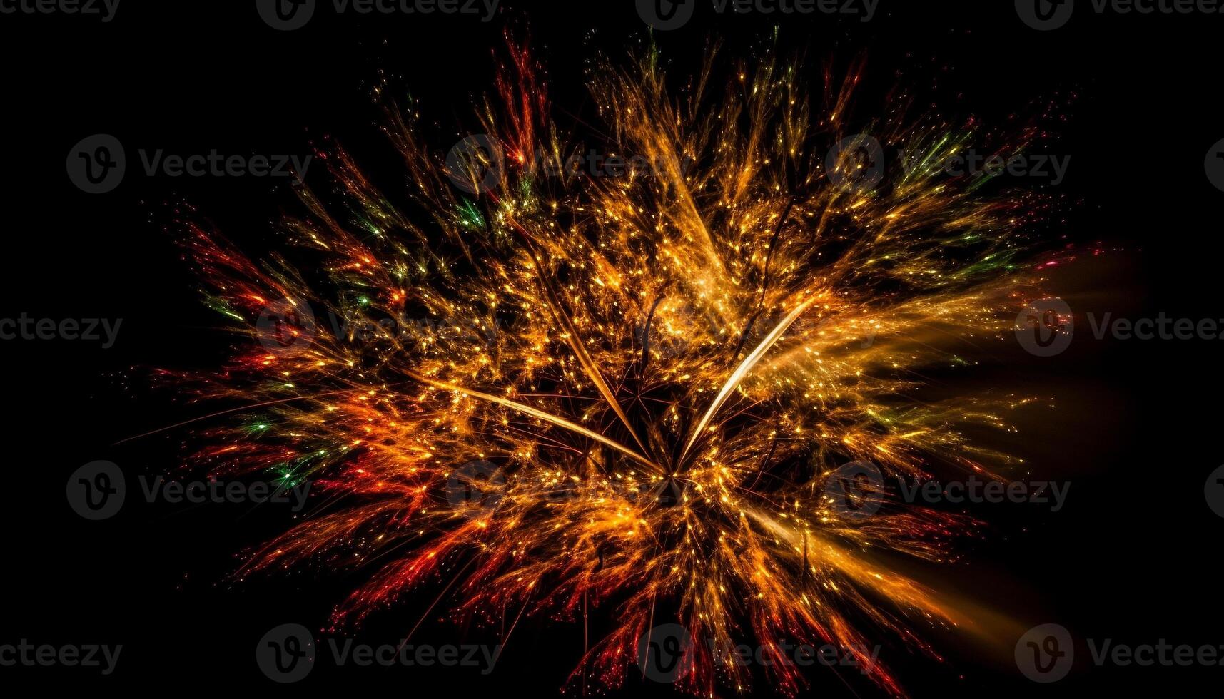 Glowing fireworks explode in vibrant celebration night generated by AI photo