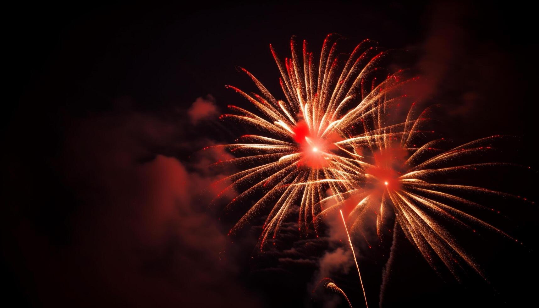 Multi colored fireworks exploding in vibrant celebration generated by AI photo