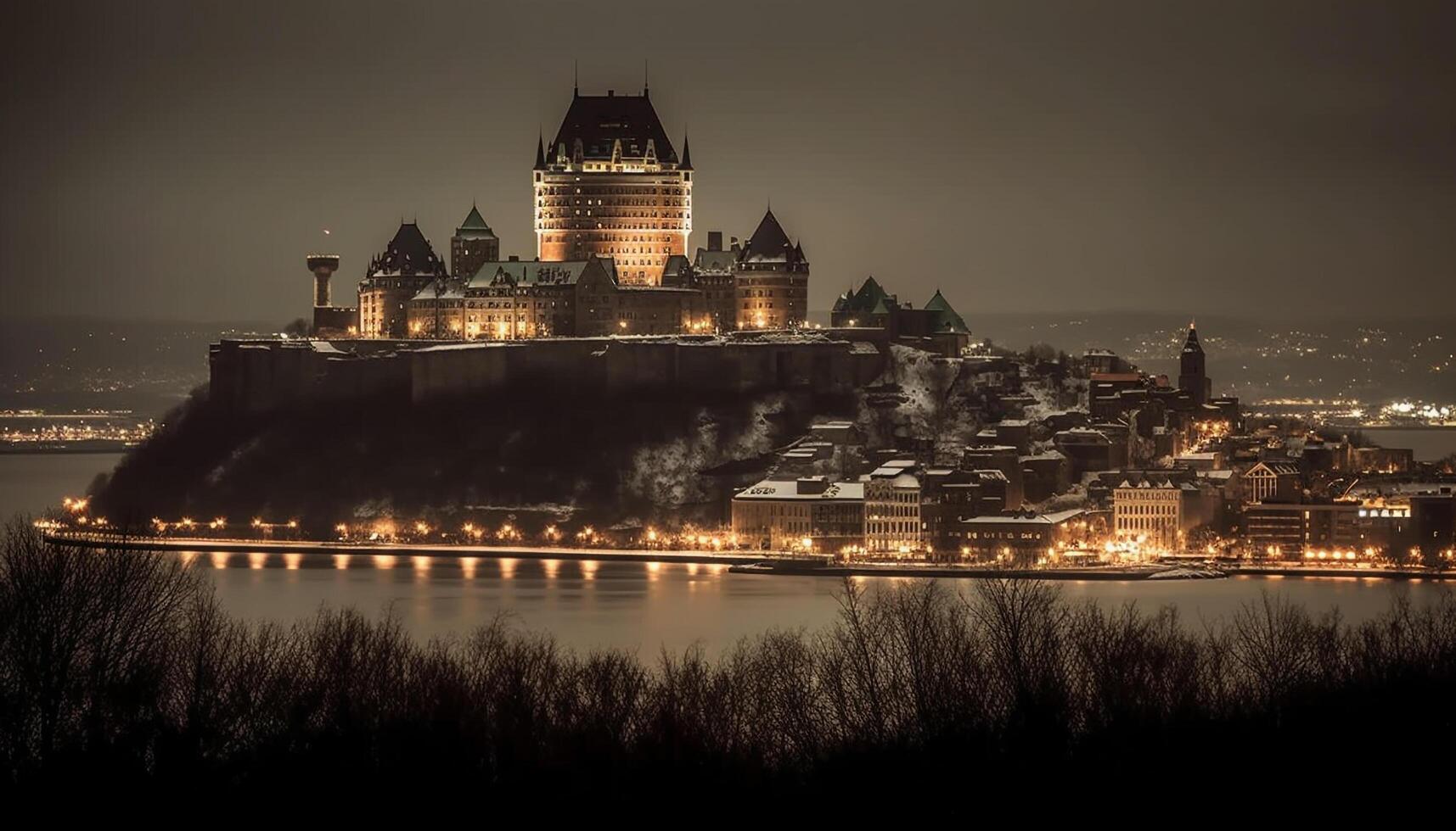 Majestic architecture illuminated at dusk, famous landmark generated by AI photo