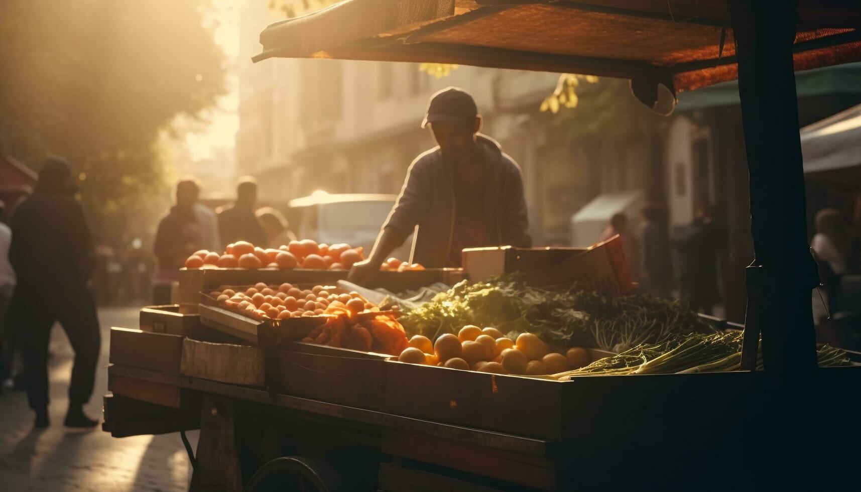 uno vendedor de venta Fresco orgánico comida al aire libre generado por ai foto