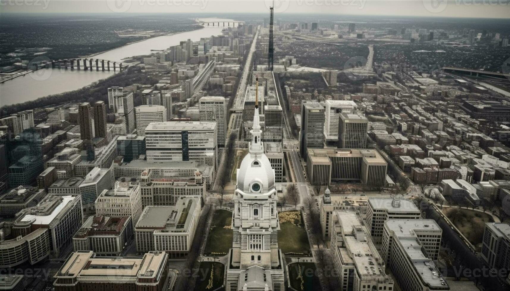 moderno ciudad horizonte a oscuridad, bullicioso con tráfico generado por ai foto